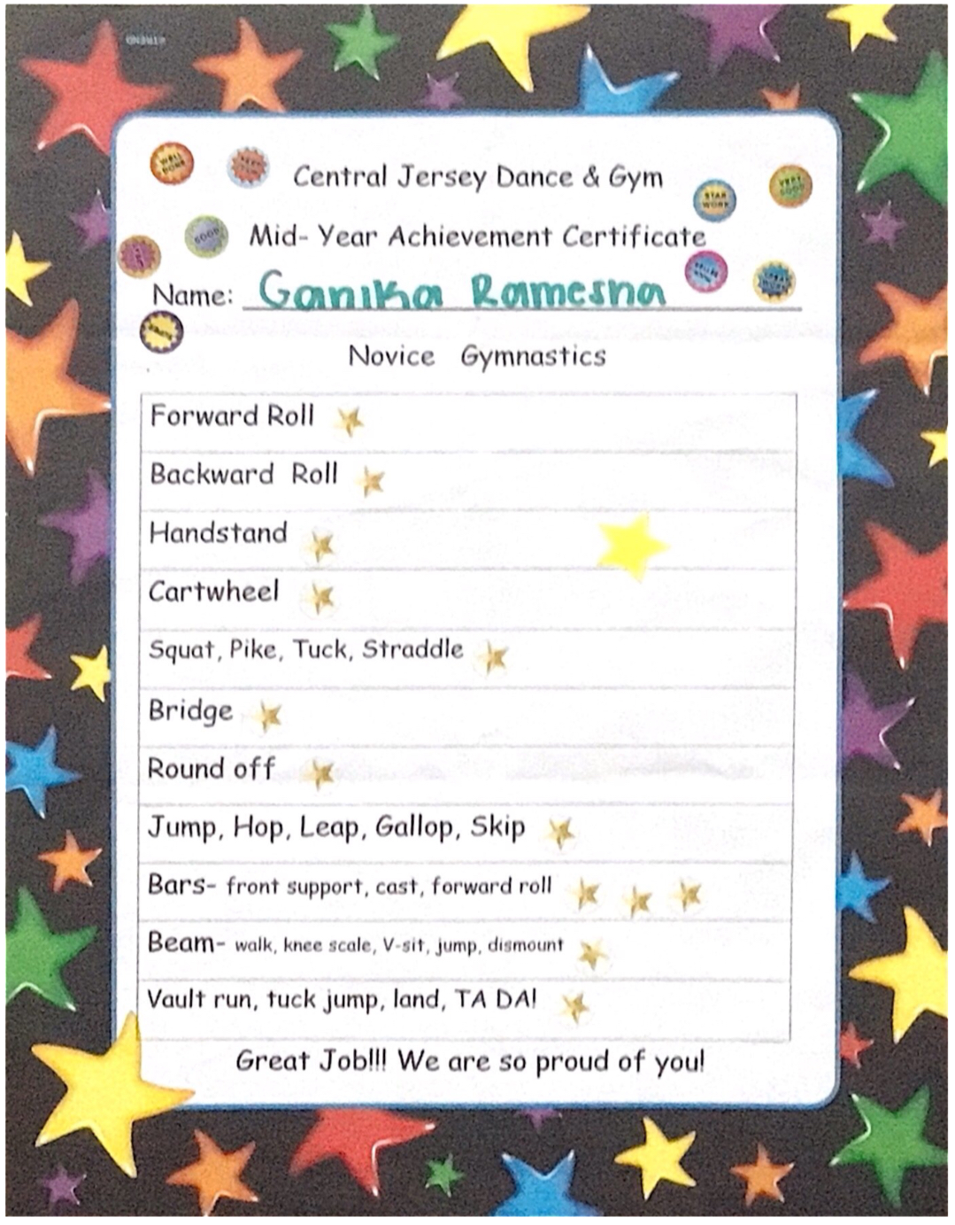 Gymnastics certificate