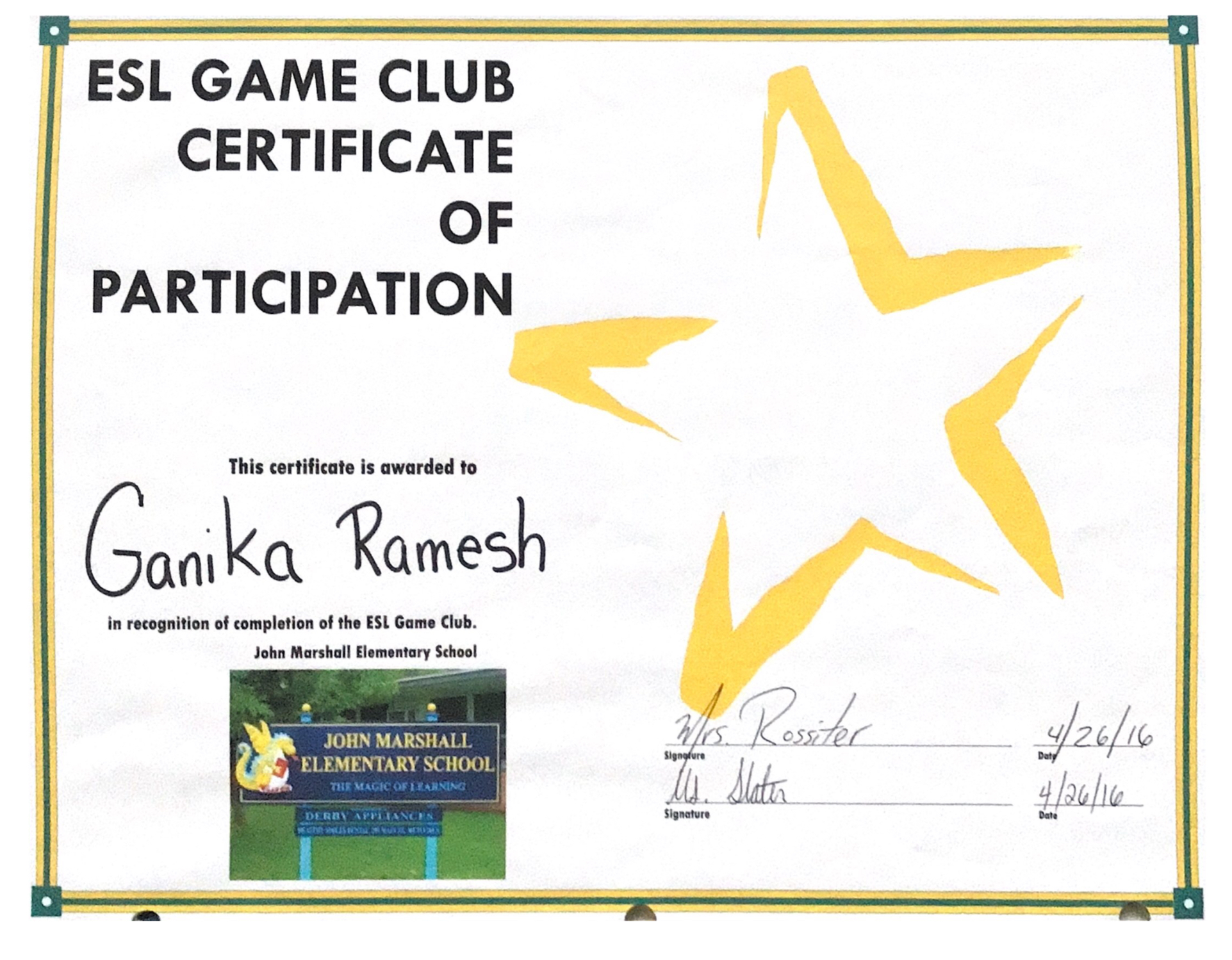 ESL certificate