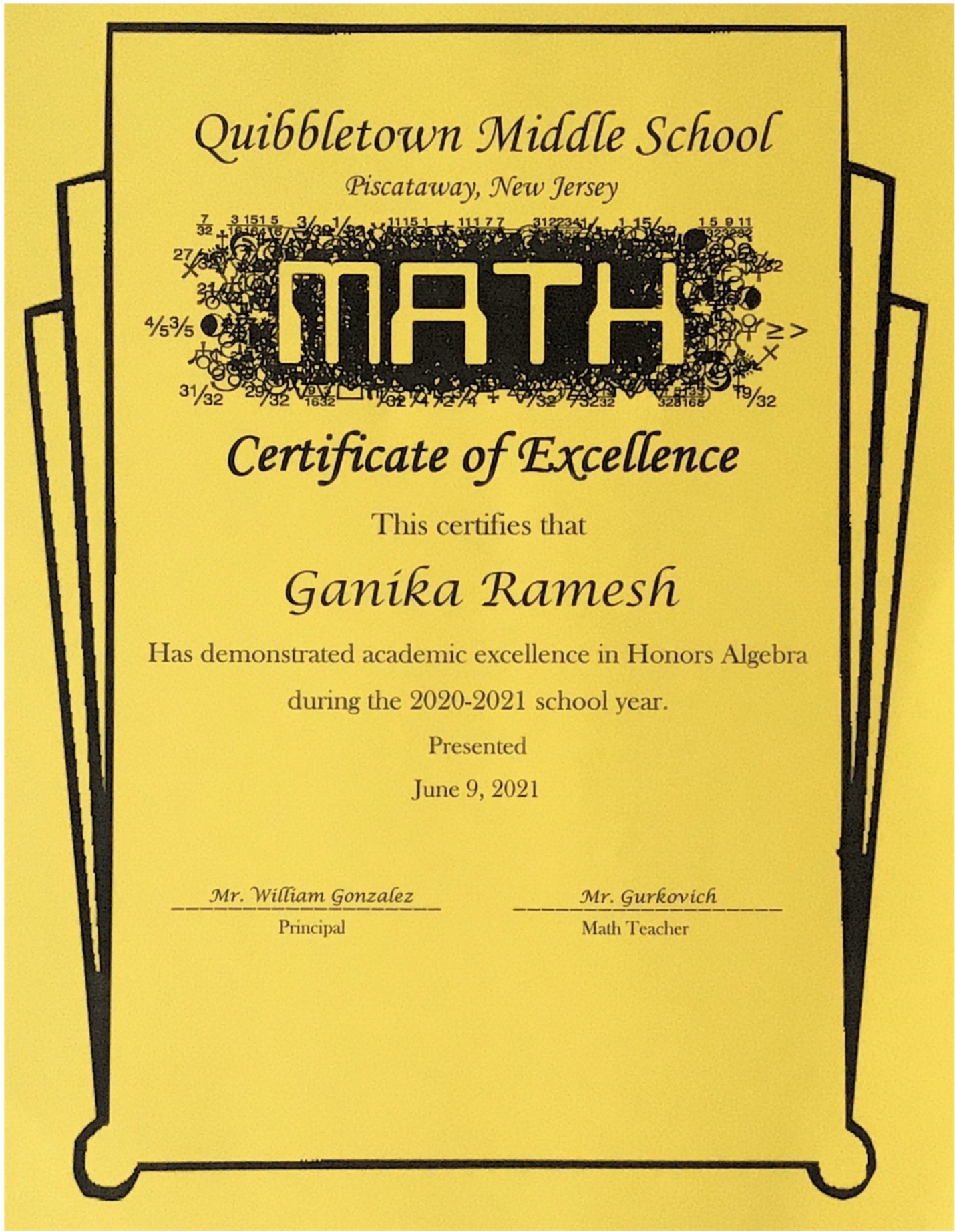Middle School certificate