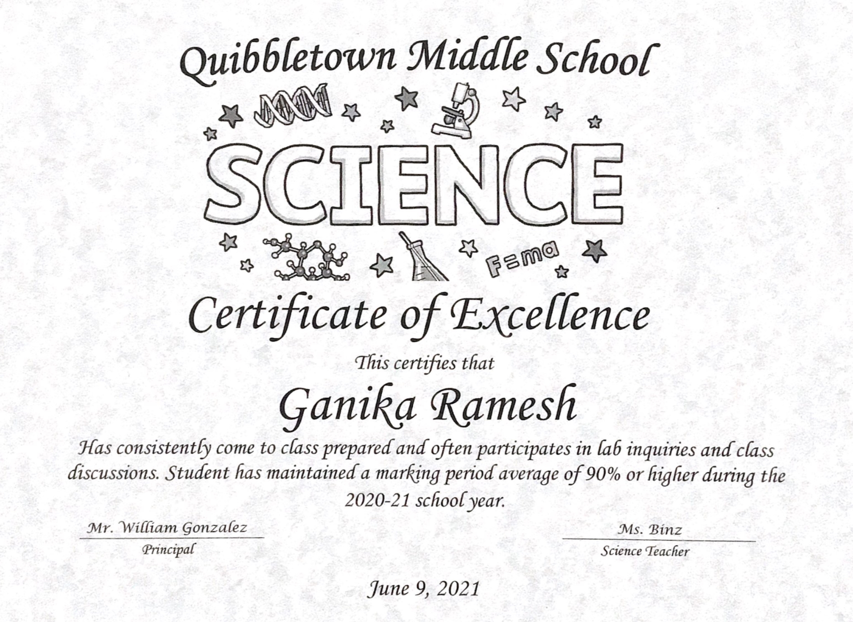 Middle School certificate