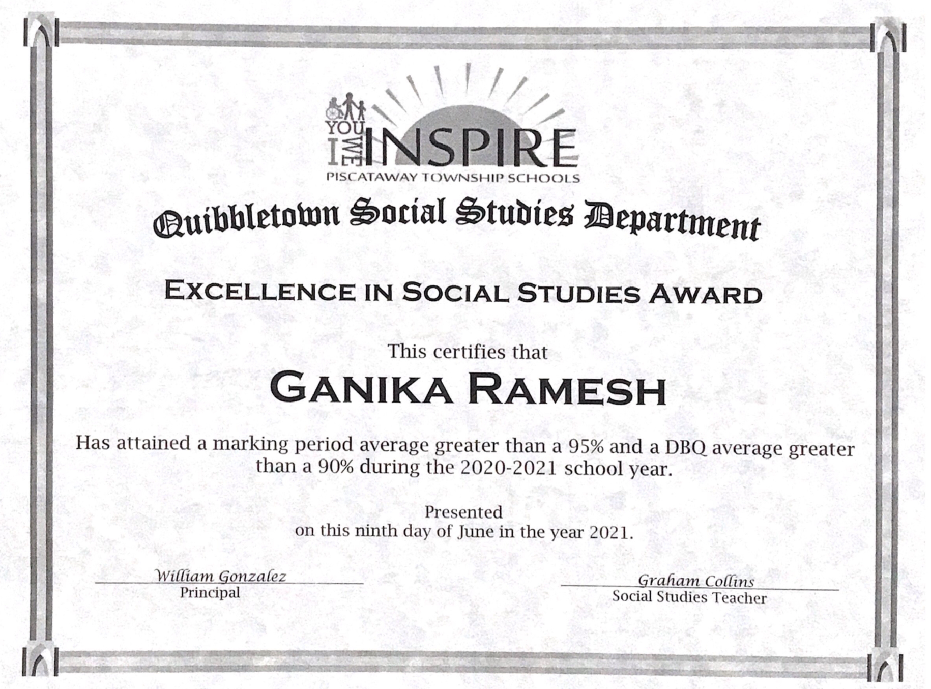 Middle School certificate