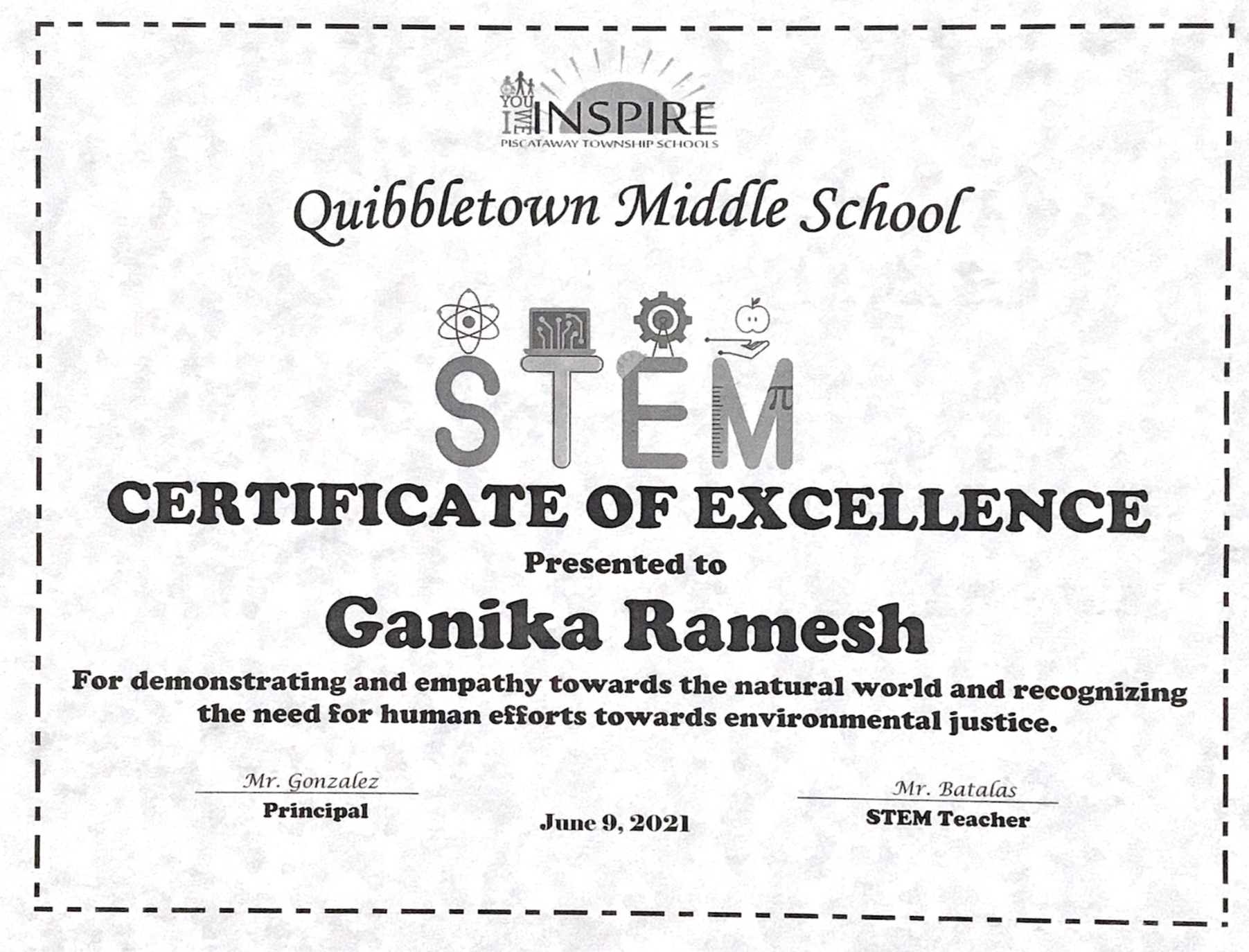 Middle School certificate