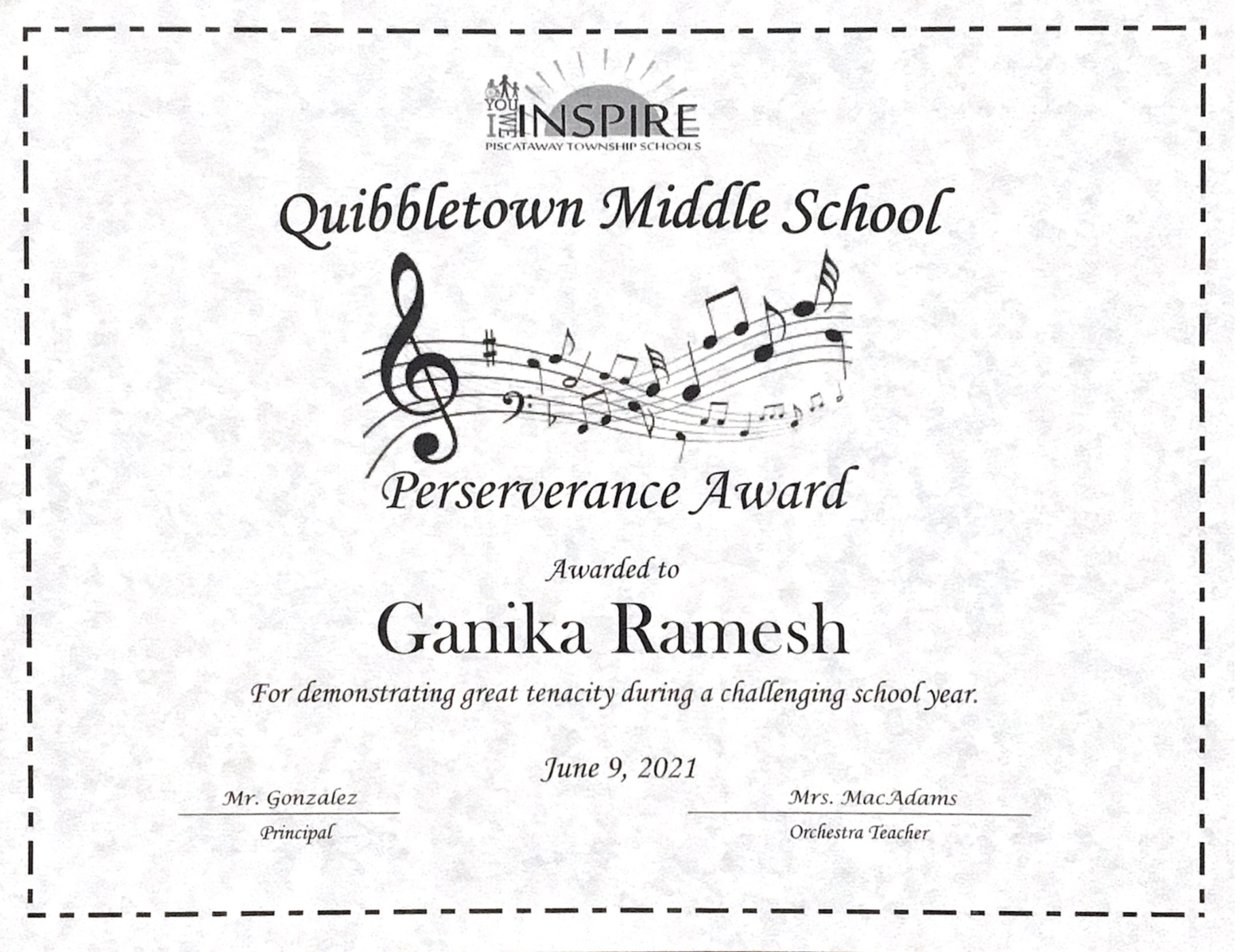 Middle School certificate