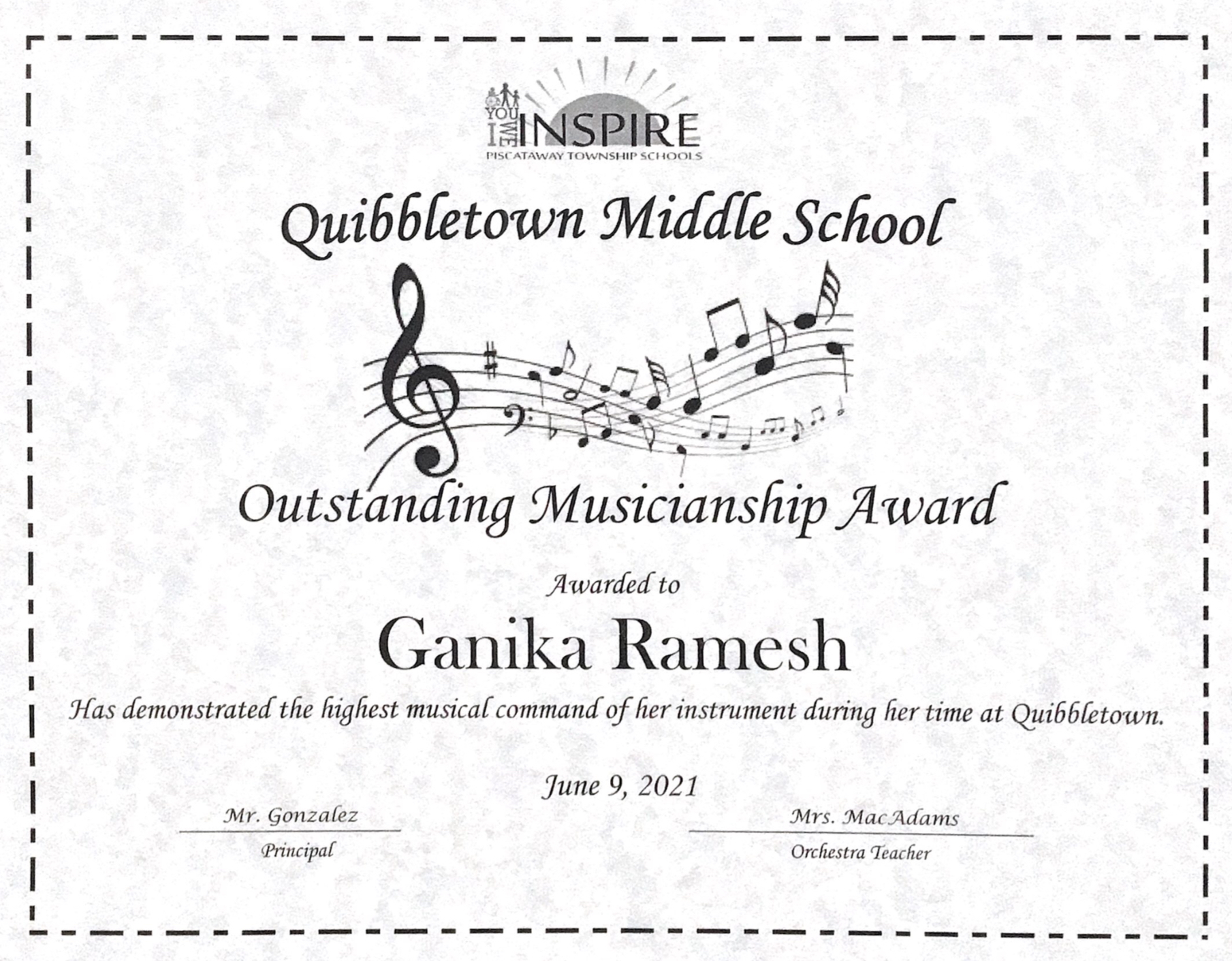 Middle School certificate