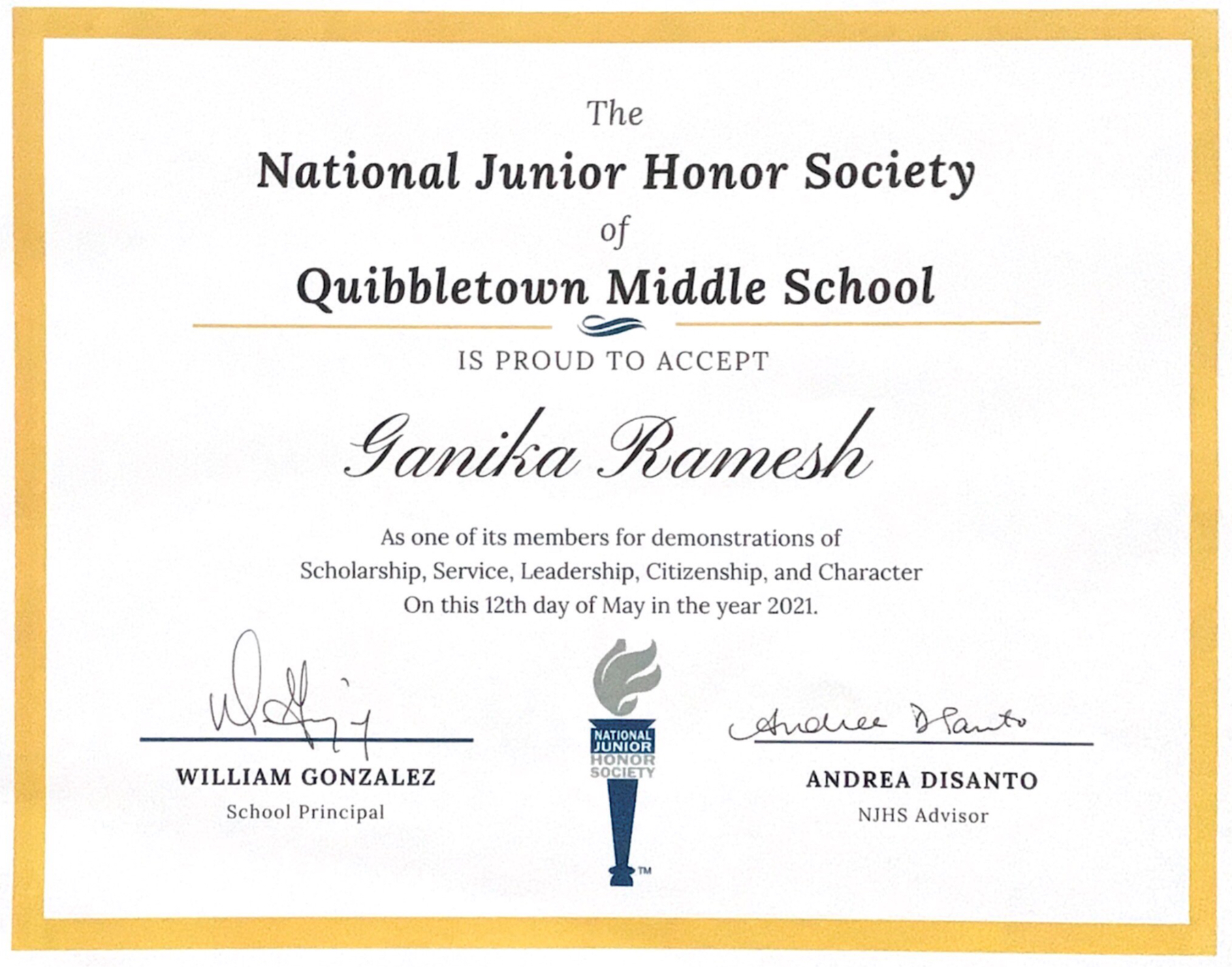 NJHS certificate